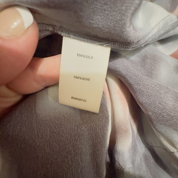 Rebecca Taylor Silk Floral Ruffle Hem Dress Gray Pink Tie Waist Long Sleeve 100% - Picture 13 of 15